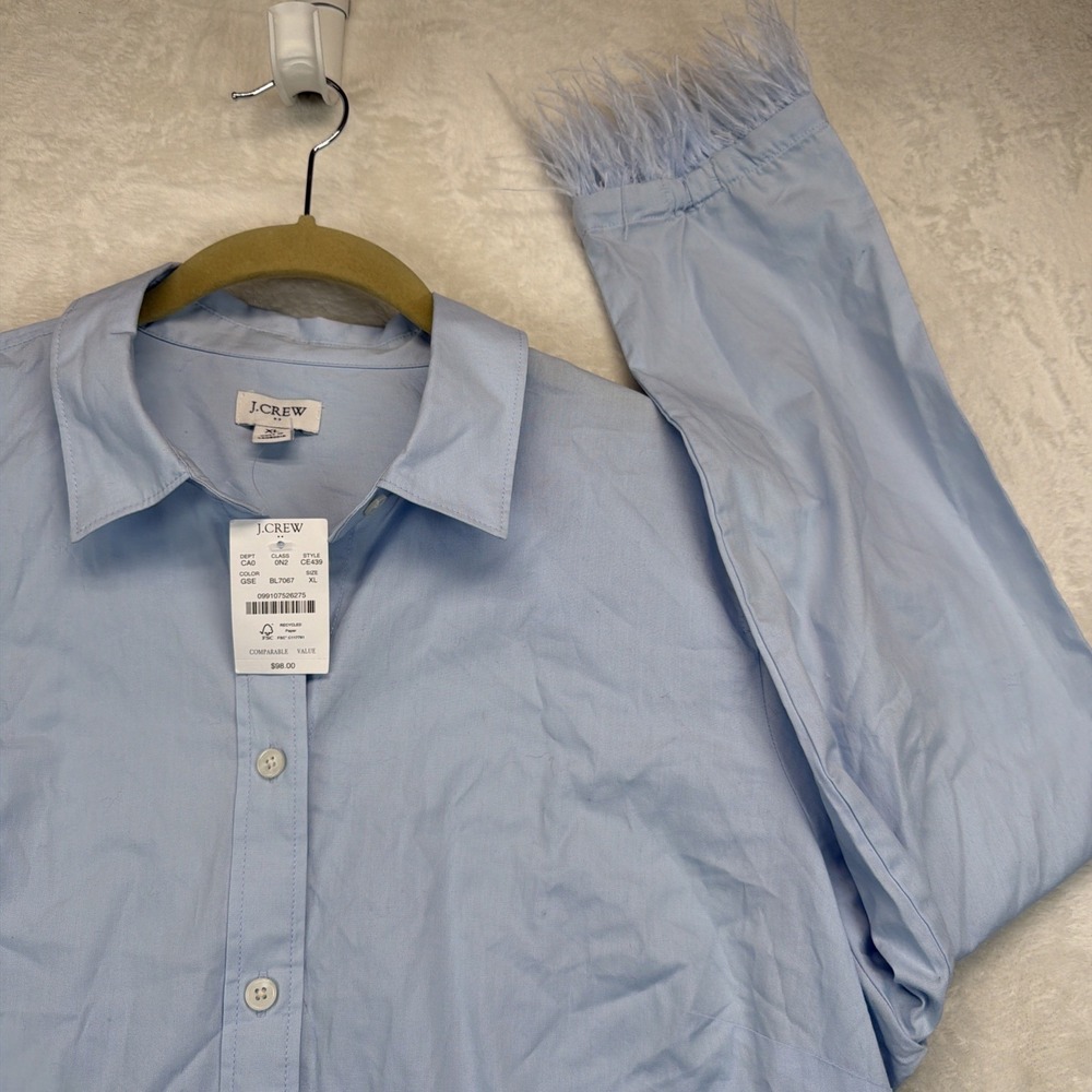 J.Crew Button Up Shirt Women's‎ XL Blue Cotton Poplin Puff Sleeve NWT Office